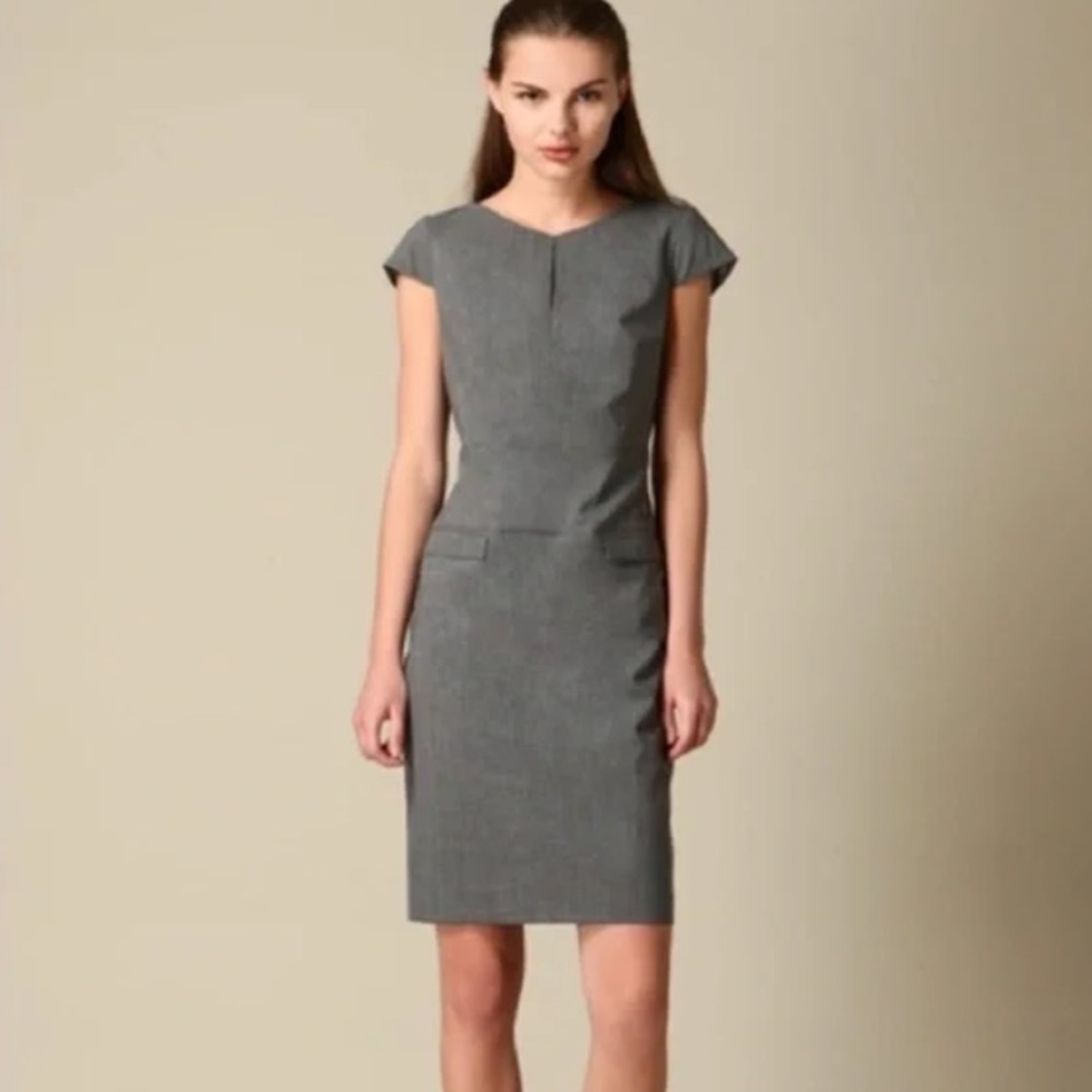 Purchased But Its Too Big. Hugo Boss Wool Dress with Notch Neckline Grey Medium